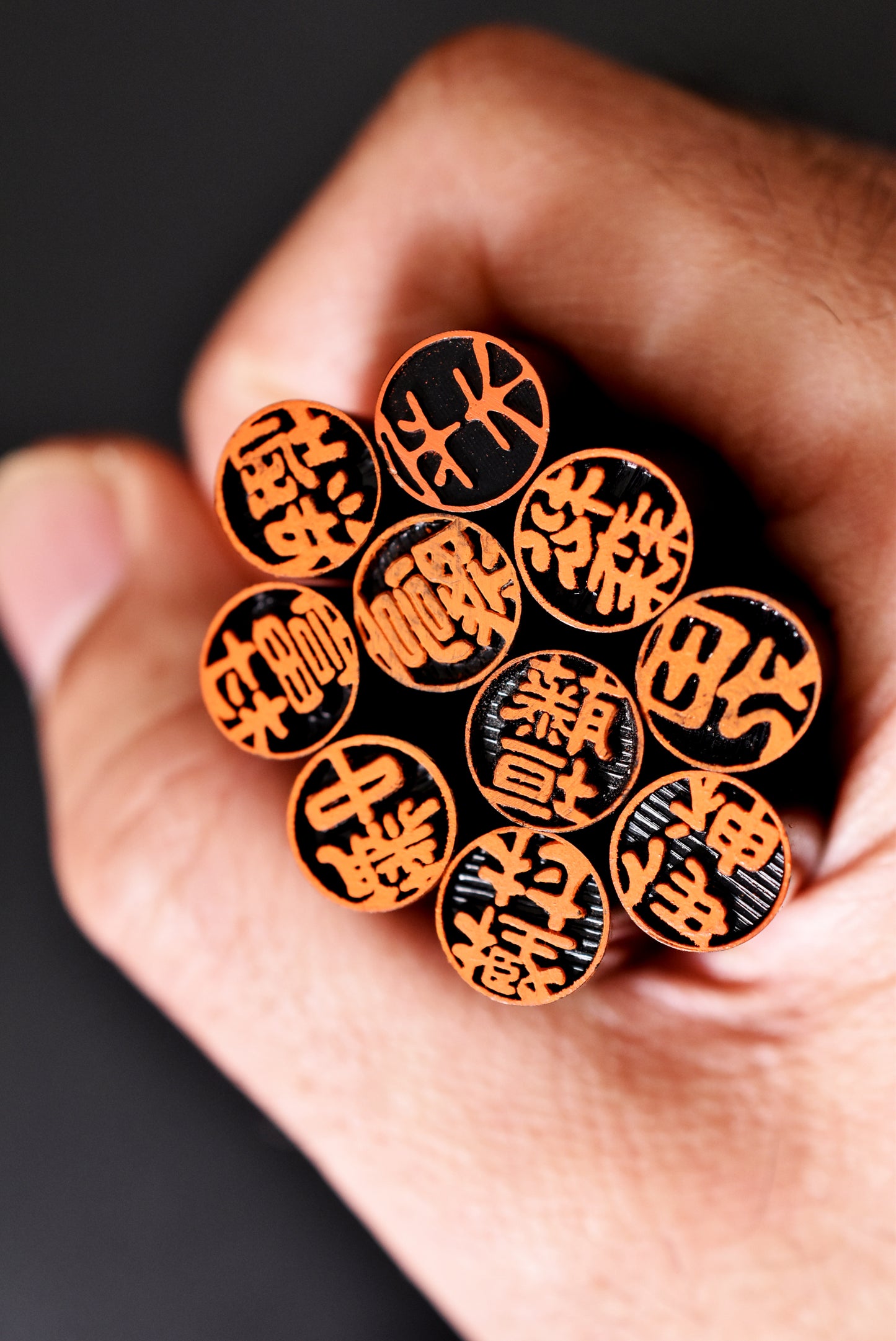 10 sets of Japanese name stamp "HANKO" black round type vintage Japanese Goods