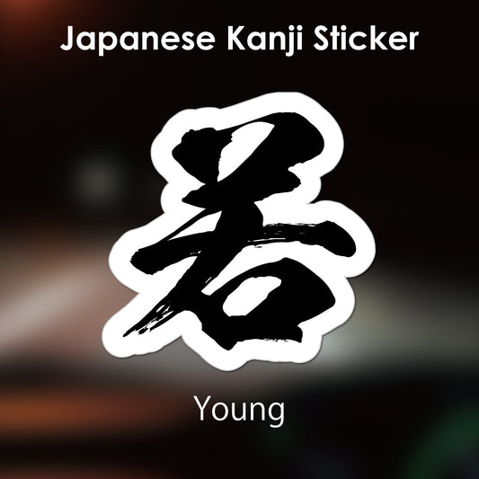 Japanese Kanji Sticker "Waka/Young" outlined shape PVC 13x13.2cm original design from Japan Retro